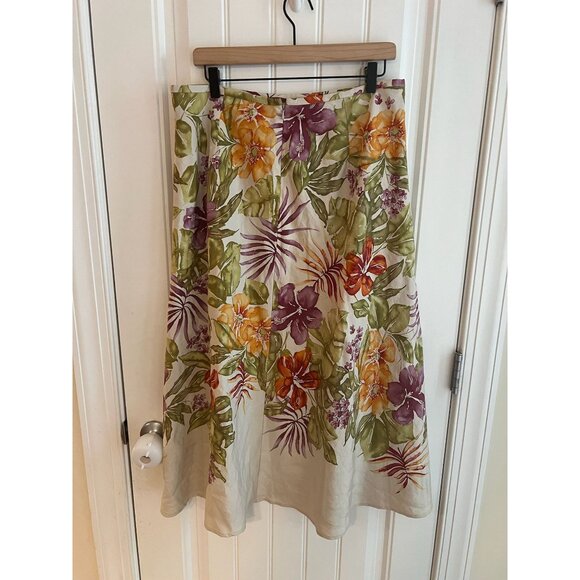 Vintage Talbots Silk Linen Blend Floral A-Line Midi Skirt Size 14 - Picture 2 of 4